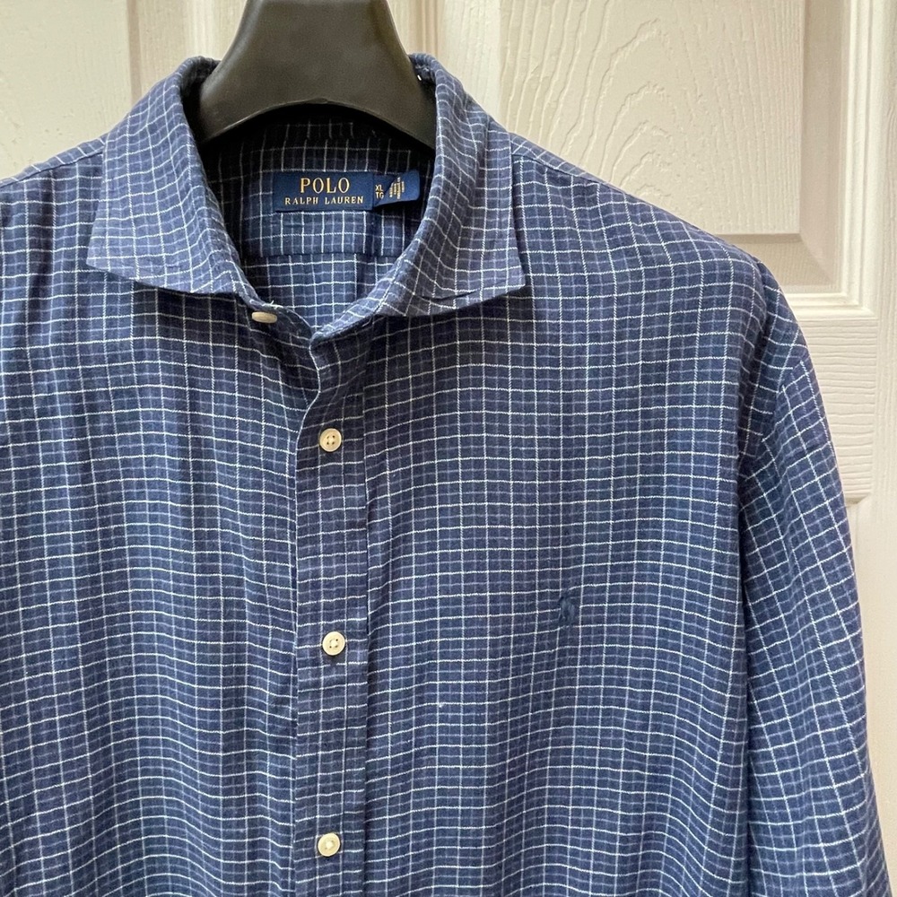 Polo Ralph Lauren Men's XL Window Pane Plaid Long Sleeve Button‎ Down Shirt Navy